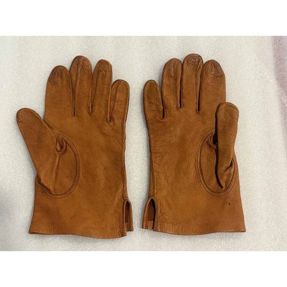 Vintage‎ Women's Orangish Brown Soft Leather Driving Riding Gloves Sz SM 6-6.5